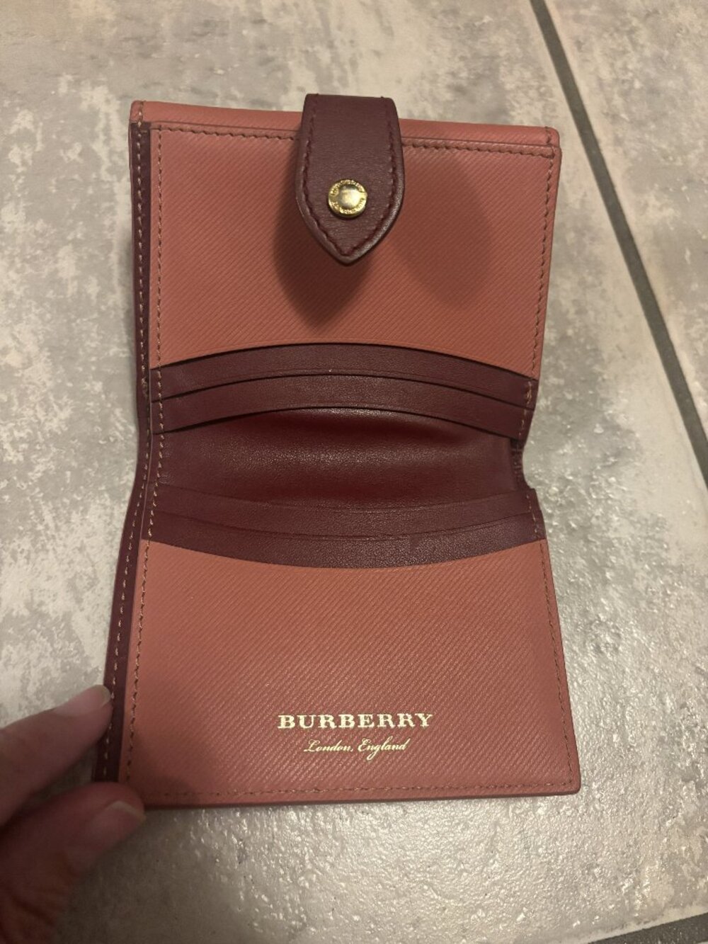 Burberry Trench Leather Compact Wallet, Pink, Made in Italy